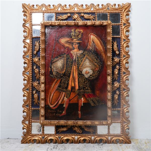 Cuzco-Spanish Colonial Style, Oil on Canvas of an Archangel