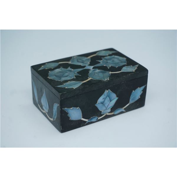 Inlaid Black Treasure Box, Floral Mother of Pearl