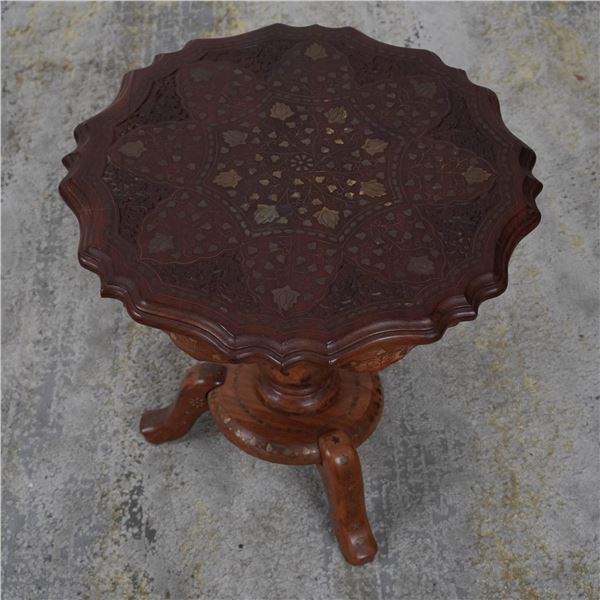 Intricately Inlaid Mother-of-Pearl Floral Accent Side Table