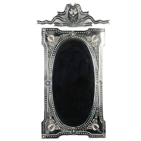 Venetian Style Wall Mirror Etched Glass & Beveled Accents