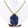 Image 2 : 14k Gold Large Carved Lapis Coronation Scarab of Pharaoh Tutankhamen Necklace