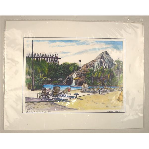 A Polynesian Resort Watercolor Reproduction.