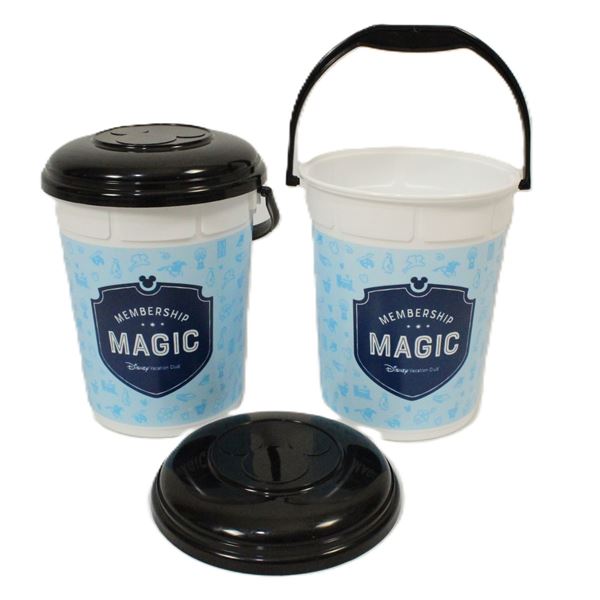 A pair of Disney Vacation Club popcorn buckets.