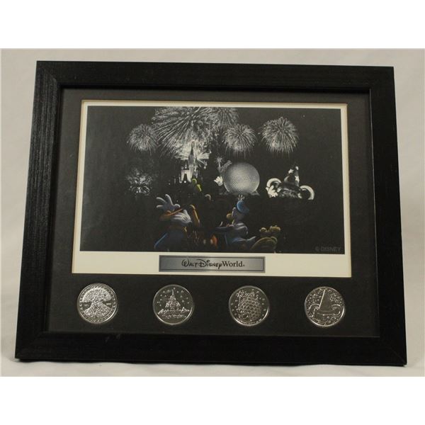 A Framed Walt Disney World Lithograph and Coin Set.