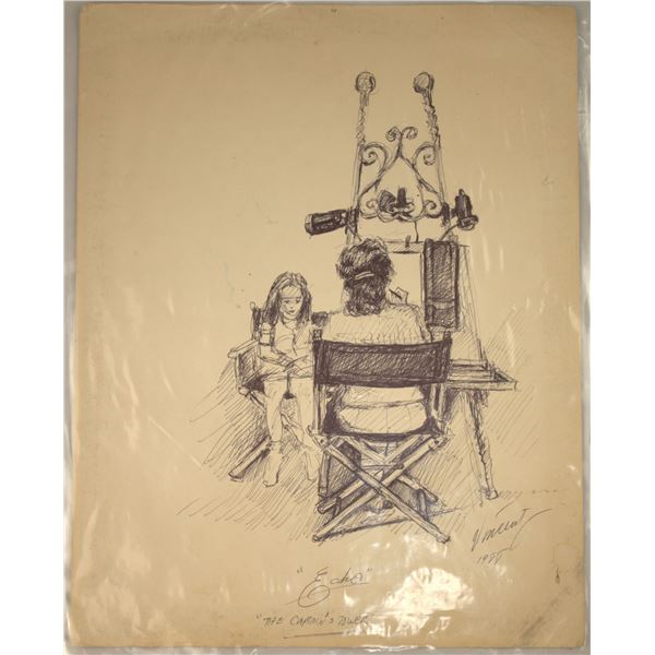 A Rare Pen and Paper Drawing of An Artist Drawing a Young Girl.