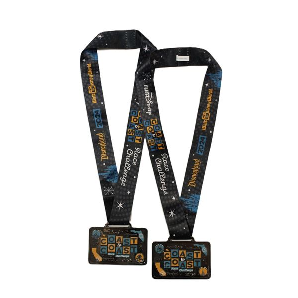 A Pair of 2024 Rectangular runDisney Coast to Coast Medals.
