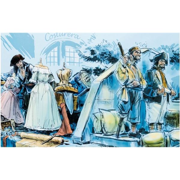 A Framed Pirates of the Caribbean Concept Art Print.