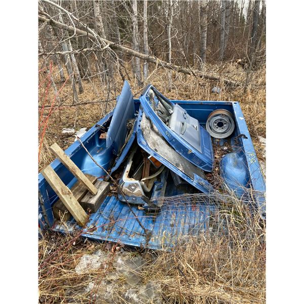 Blue truck box c/w door parts, Buyer responsible to load out.