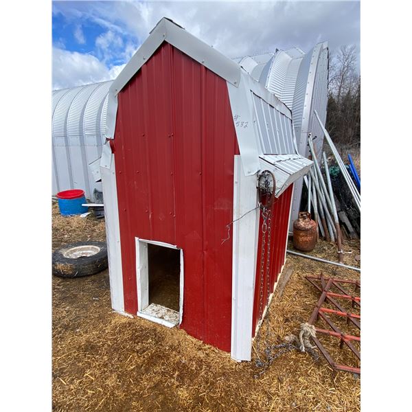 Red & White metal dog house, 6 ft x 52 in. wide