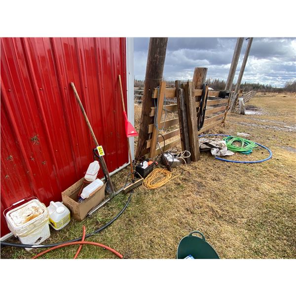 Push broom, ext. cord, very good garden hoses, battery, milk machine, calf bottles, lariat, propane