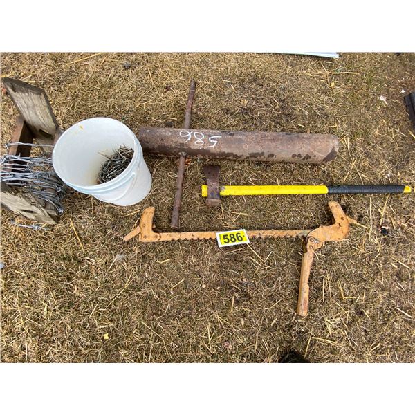 wire stretcher, log splitter, post driver, fence staples