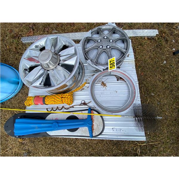Rope, beauty rings, wheel cover, chimney cleaner, mag wheel, tail gate cover