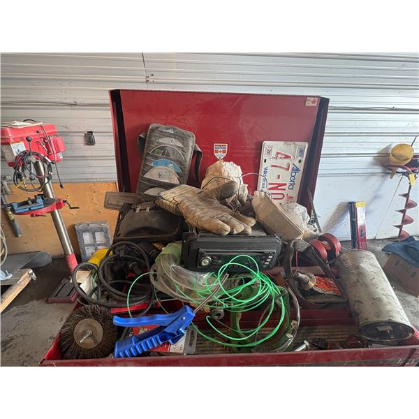 Craftsman rolling tool chest loaded with wrenches, sockets, screwdrivers, caulking, and misc.