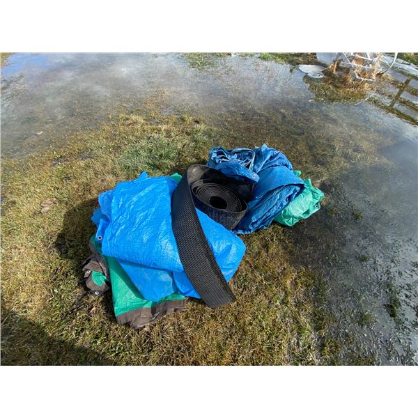 1- Lot of approx. 3- tarps and roll of rubber