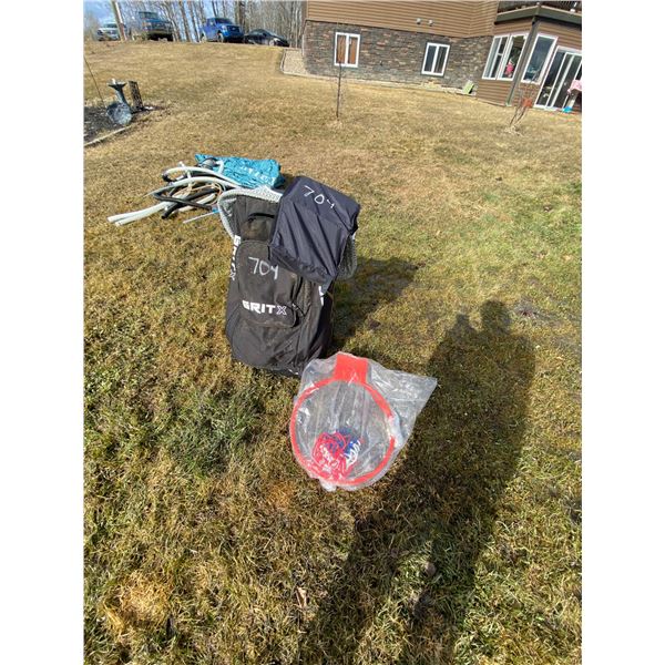 As new basket ball hoop & rolling sporting bag