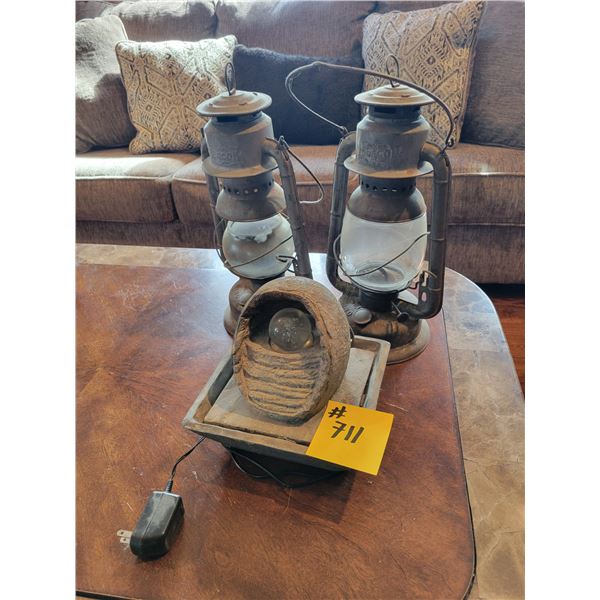 (In house) 2- Antique oil lamps & desktop water fall