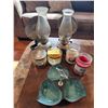 Image 1 : (In house) 2- Vintage oil lamps (wall mount), 4- candles & candy dish