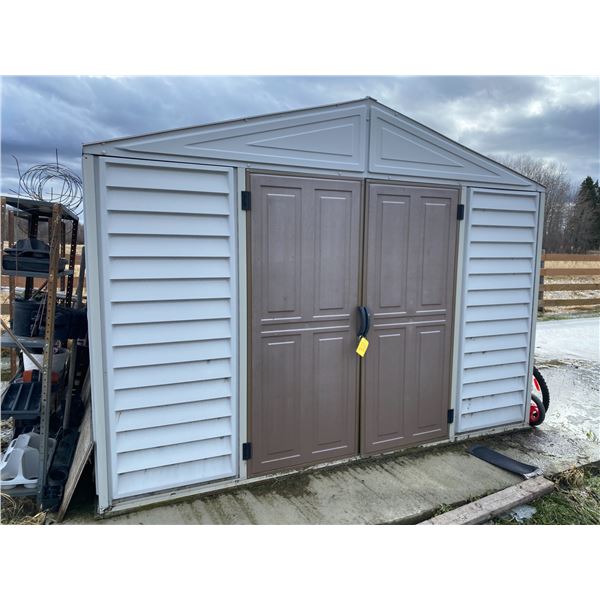 Plastic garden shed, needs minor repair, buyer responsible to dismantle & load out