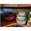 Image 3 : Casserole dishes, corningware dishes, roast pan, metal basket and misc.