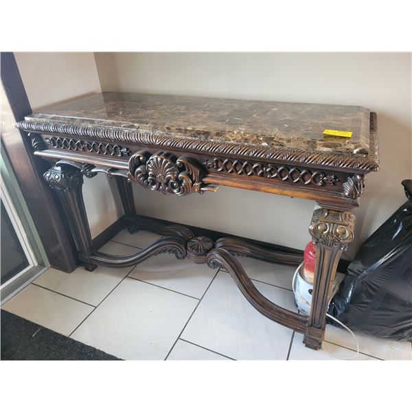 Granite top table, 54 in. x 22 in. x 35 in. H