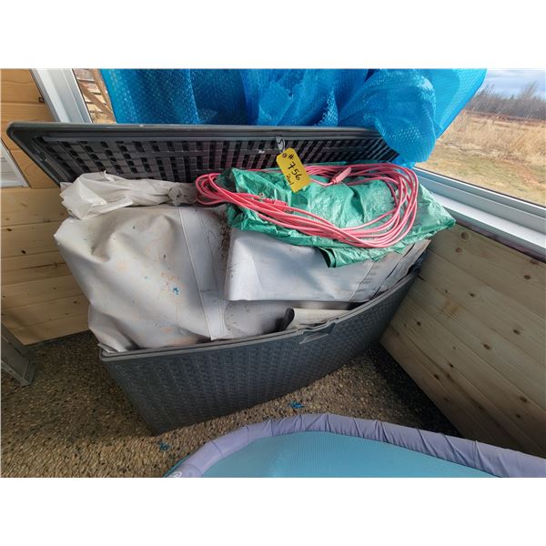 Swimming pool c/w frame, cover (some damage), ladder, pump, vacuum & hose