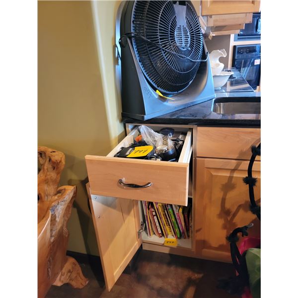Floor fan, qty of various elec. Cords, men's watch, kids books etc.