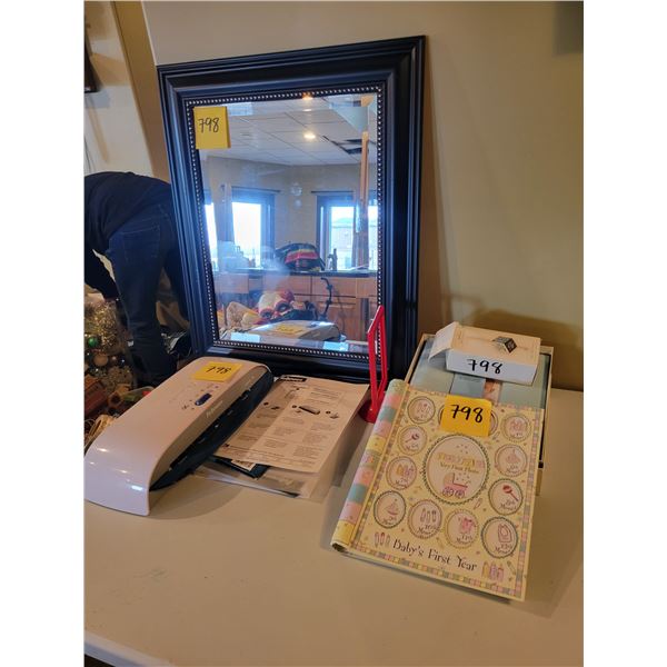 Baby albums, Fellowes laminator, mirror & misc.