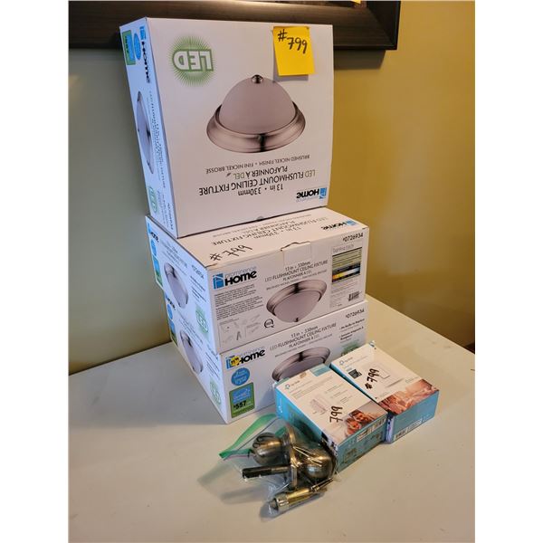 3- 13 in. Flushmount ceiling light fixtures & 2- Smart wi-fi light switches & doorknobs