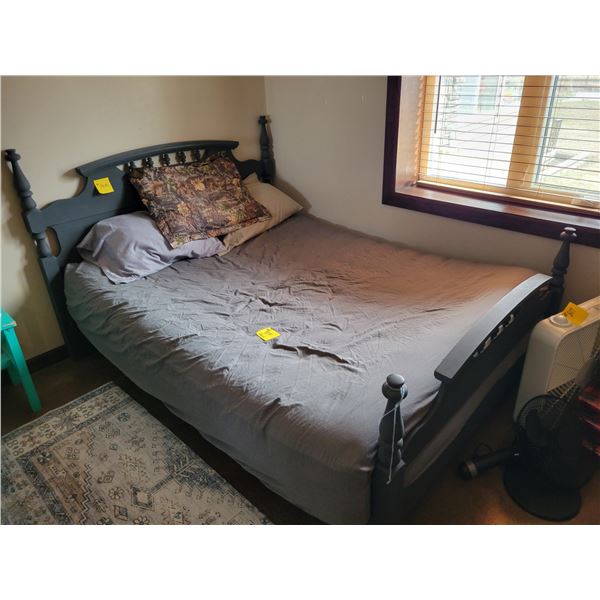 Approx. double sized bed c/w frame, head board, footboard & box frame (in second room)