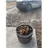 Image 2 : 2- Half barrel planters, plastic planter and small wooden planter