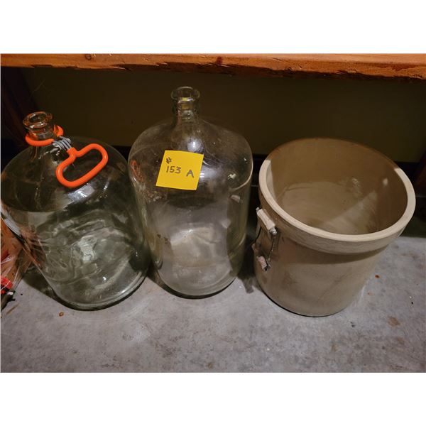 2- Large glass jugs & crock