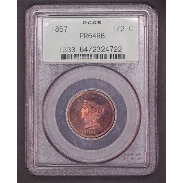 1857 Half Cent PCGS PR64 RB