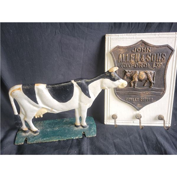 Antique Iron Cow & Plaque A
