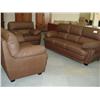 Image 1 : Brown Leather 3-pcs Sofa, Loveseat And Chair Set