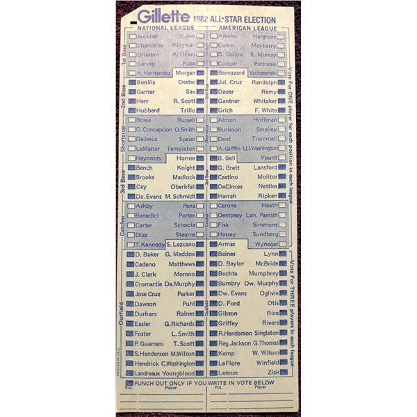 1982 MAJOR LEAGUE BASEBALL ALL STAR BALLOT