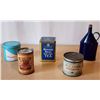 Image 2 : 300 -- 7 VINTAGE CIGARETTE TINS, 1930'S ENAMEL BOTTLE VINTAGE BLUE LABEL TEA TIN AND MORE