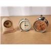Image 3 : 306 -- VINTAGE MANTLE CLOCK WITH KEY AND OTHER VINTAGE WIND UP ALARM CLOCKS
