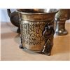 Image 2 : 414 -- VINTAGE ORNATE BRASS ETCHED PITCHER, FLORAL ETCHED BRONZE VASE, AND MORE LARGE BRASS PIECES