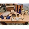 Image 1 : 427 -- ANTIQUE WEBSTERS DICTIONARY, VINTAGE COBALT STAR DISH, LARGE COBALT BOTTLES, SILVER PLATTER, 