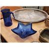 Image 3 : 427 -- ANTIQUE WEBSTERS DICTIONARY, VINTAGE COBALT STAR DISH, LARGE COBALT BOTTLES, SILVER PLATTER, 