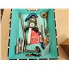 Image 1 : 442 -- BOX OF ASSORTED HARDWARE, WELDING TOOLS, PRY BARS, TILE SPACERS, OUTSIDE CALIPERS