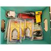 Image 1 : 454 -- BOX OF KEYLESS CHUCKS, WASHERS, CHUCK KEYS, ROCK CARBIDE DRILL BITS, AND MORE
