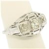 Image 6 : Antique Art Deco 18k White Gold Filigree 0.72 ctw 3 Old European Cut Diamond Rin