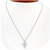 Petite 18K White Gold .37 ctw Round & Baguette Cut Diamond Cross Pendant w/ Chai