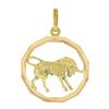 Image 1 : Vintage 18K TT Gold Detailed Taurus Bull w/ Faceted Circle Frame Charm Pendant