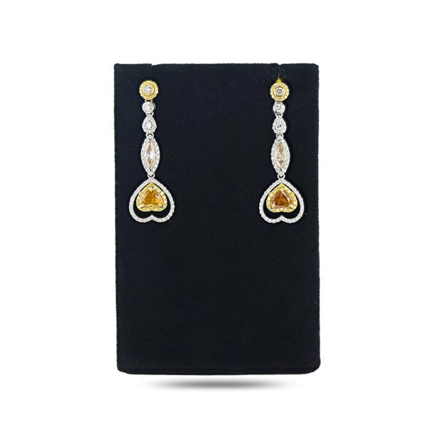 1.49 ctw Heart Shaped Diamond 14K White and Yellow Gold Dangle Earrings (2.89 ct