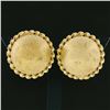 Image 2 : Vintage 14K Gold Florentine Finish Twisted Wire Frame Large Dome Button Earrings