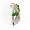 Image 5 : Vintage 18K TT Gold 1.20 ctw Pave Diamond Green Enamel Textured Flower Brooch Pi