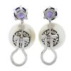 Image 6 : Vintage 18k White Gold Large 14mm White Pearl Round Amethyst Drop Omega Earrings