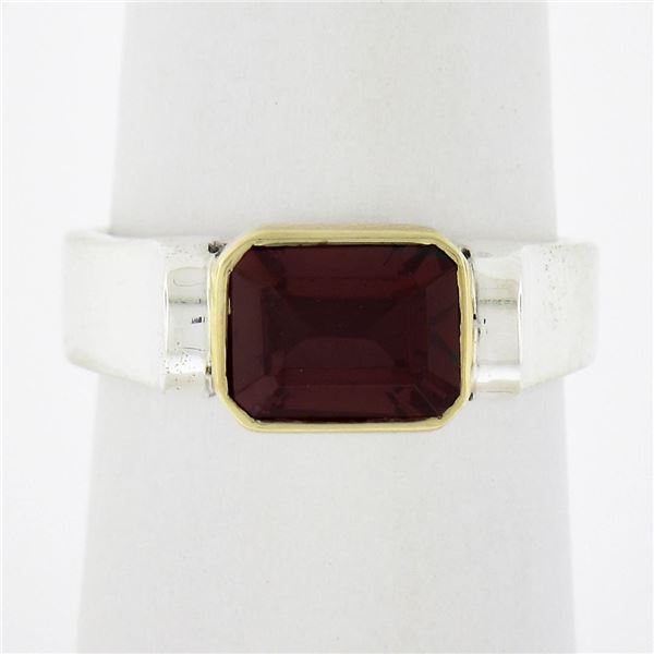 Lagos Caviar 18k Gold & Silver Bezel Emerald Cut Rhodolite Garnet Solitaire Ring